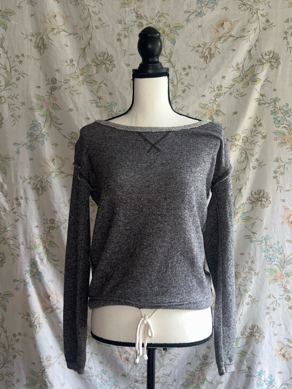 aerie Heather Gray Scoopneck Drawstring Hem Sweater